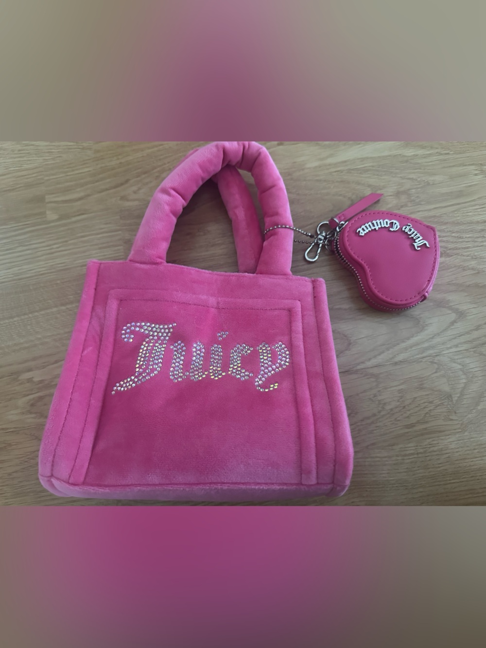 Juicy Couture Hot Pink Kids Plush Tote with Heart Coin Pouch